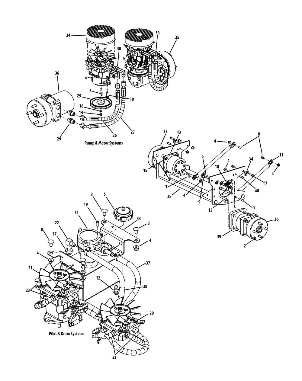 Hydro Hose And Pump Assembly Diagram and Parts List for L60-KH (53AH8CTD050-27HP)(2011) Cub Cadet Lawn Tractor
